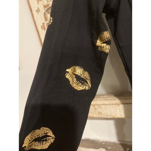 Bebe size small black zip up hoodie with gold lips graphics - Picture 2 of 4